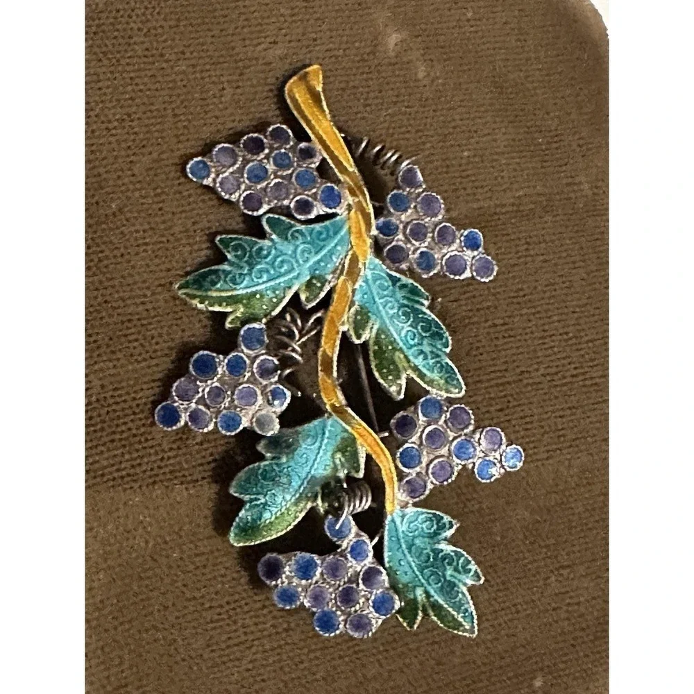 Sterling Silver & Enamel Grapevine Pin